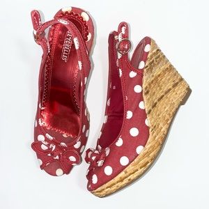 Seychelles Red Polka Dot Peep Toe Wedges